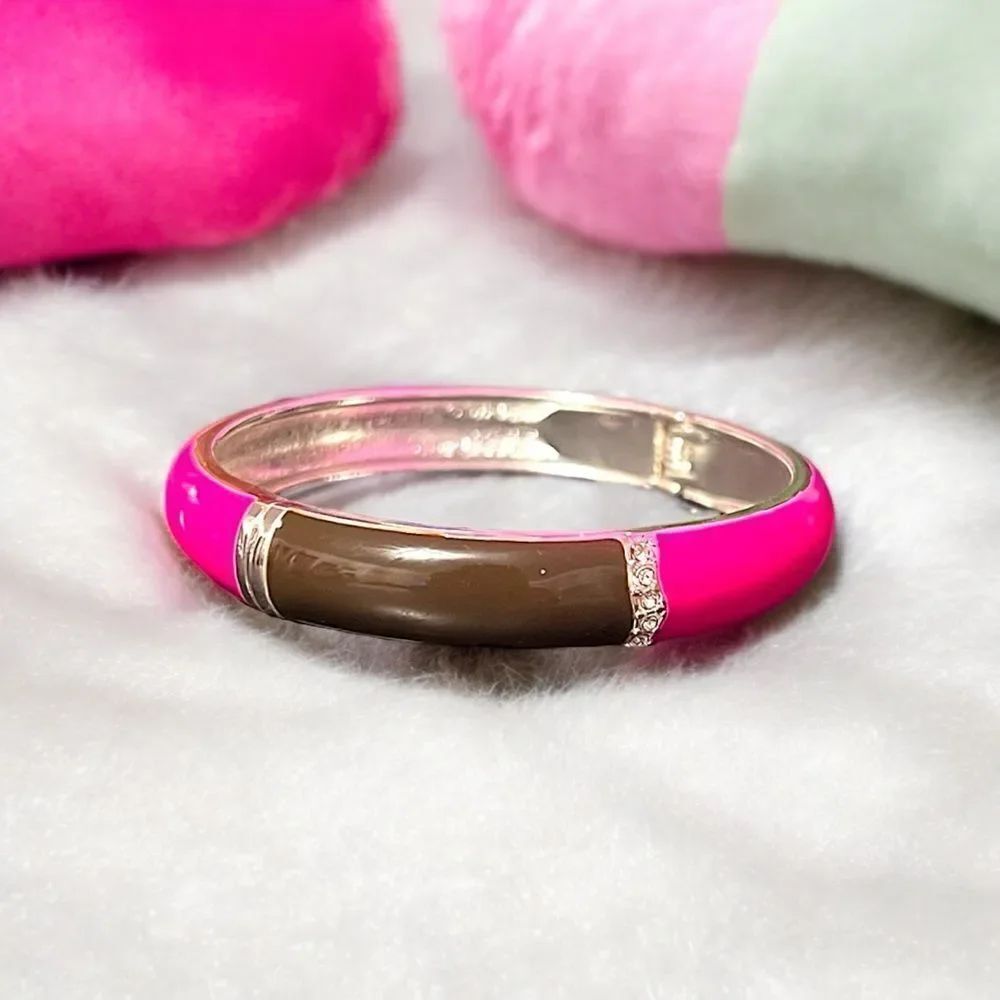 Brown And Pink Silver Tone Clamper Bangle Bracelet